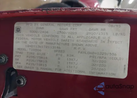 1996 Chevrolet Blazer z USA, uszkodzony, nr VIN 1GNDT13W1T2113146